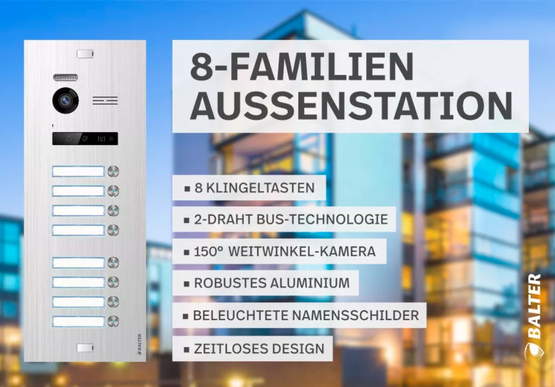 BALTER EVO Unterputz Video Türstation 2-Draht BUS für 8-Familienhaus