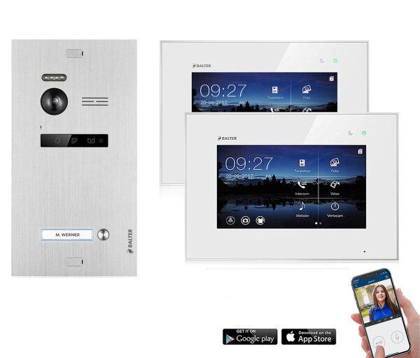 WLAN Video Gegensprechanlage BALTER EVO WIFI 2-Draht BUS  für Einfamilienhaus mit 2 x Touchscreen 7 Zoll Monitor