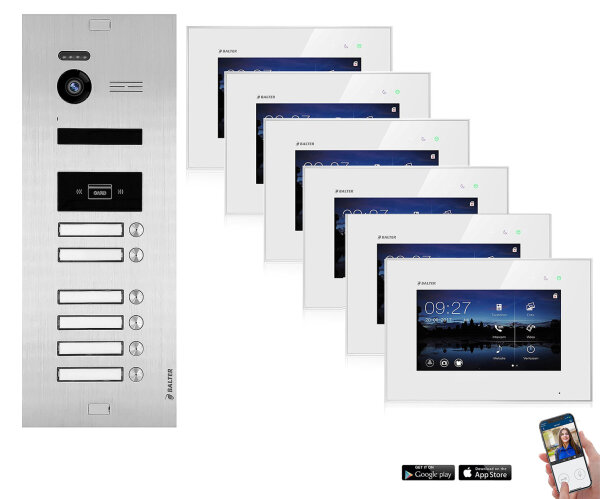 WLAN Video Türsprechanlage BALTER EVO 2-Draht BUS für 6-Familienhaus mit RFID-Funktion