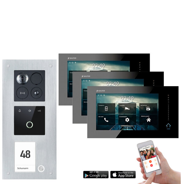 Balter ERA Video Türsprechanlage mit Fingerprint für 1 Familienhaus mit 3x 7" Monitor