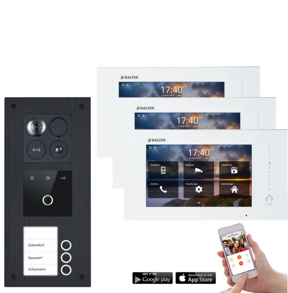 Balter ERA Video Sprechanlage mit Fingerprint, RFID für 3 Familienhaus